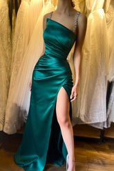 Dreamyannie Column Satin Prom Dress Sleeveless Formal Dress With Slit