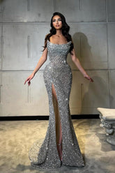 Dreamyannie Column Sequined Prom Dress Sleeveless Formal Dress With Split