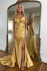 Dreamyannie Corset Red Prom Dress Satin Sweetheart Evening Dress With Slit