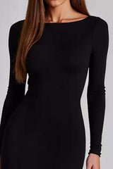 Dreamyannie Cut Out Jersey Black Wedding Guest Dress Long Sleeves Formal Dress With Slit
