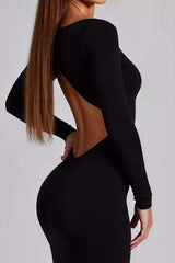 Dreamyannie Cut Out Jersey Black Wedding Guest Dress Long Sleeves Formal Dress With Slit