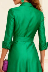 Dreamyannie Dark Green A Line Lapel Floor Length Mother Of The Bride Dress With Slit