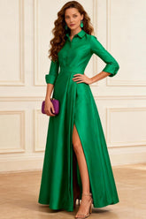 Dreamyannie Dark Green A Line Lapel Floor Length Mother Of The Bride Dress With Slit