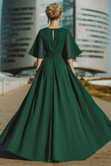 Dreamyannie Dark Green Boat Neck Long Mother Of The Bride Jumpsuits With Cape
