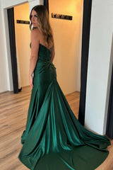 Dreamyannie Dark Green Prom Dress Corset Strapless Long Evening Dress With Slit