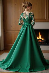 Dreamyannie Dark Green Satin Mermaid Bateau Neck Floor Length Mother Of The Bride Dress With Cape