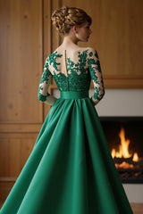 Dreamyannie Dark Green Satin Mermaid Bateau Neck Floor Length Mother Of The Bride Dress With Cape