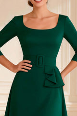 Dreamyannie Dark Green Scoop Neck A Line Long Mother Of The Bride Dress With Slit