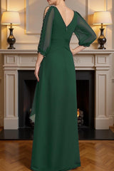 Dreamyannie Dark Green V Neck Chiffon Floor Length Mother Of The Bride Dress With Beading