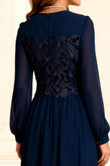 Dreamyannie Dark Navy Chiffon A Line Floor Length Mother Of The Bride Dress With Lace