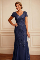 Dreamyannie Dark Navy Sequins Mermaid 2 Piece Floor Length Mother Of The Bride Dress With Jacket