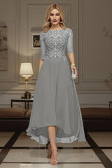 Dreamyannie Dusk A Line Bateau Neck High Low Mother Of The Bride Dress With Lace