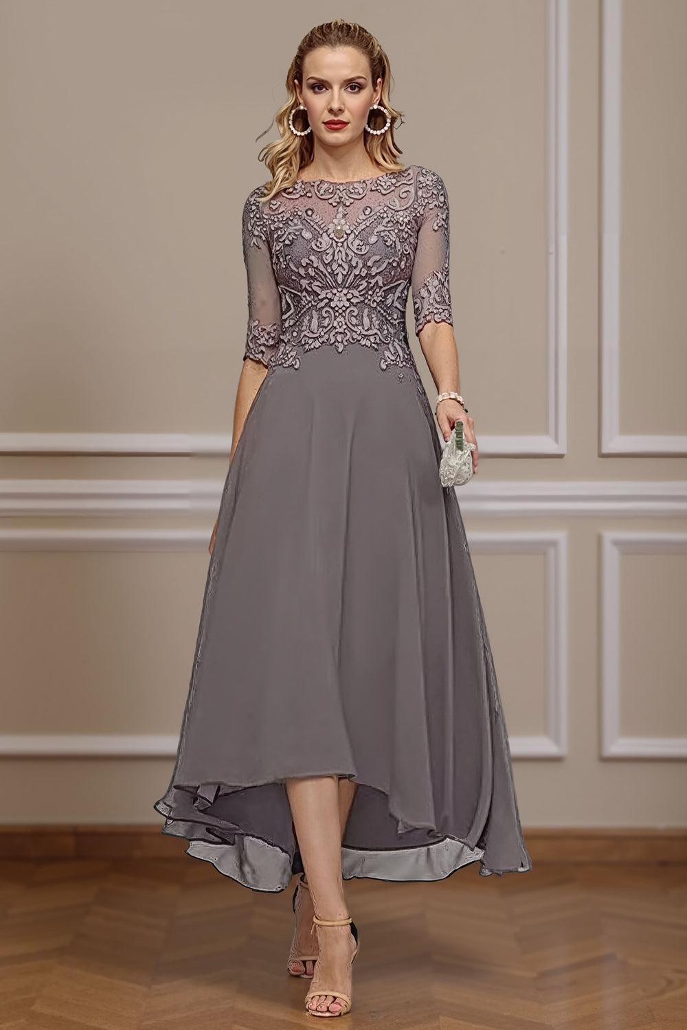 Dreamyannie Dusk A Line Bateau Neck High Low Mother Of The Bride Dress With Lace