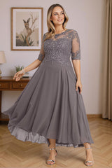 Dreamyannie Dusk Boat Neck A Line Ankle Length Mother Of The Bride Dress With Lace