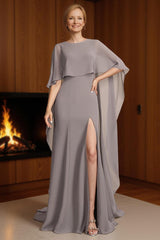 Dreamyannie Dusk Chiffon Sheath Floor Length Mother Of The Bride Dress With Slit