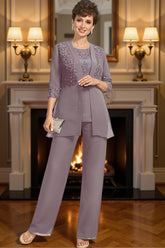 Dreamyannie Dusk Sequin 3 Piece Mother Of The Bride Pant Suits With Jacket