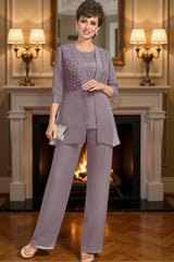 Dreamyannie Dusk Sequin 3 Piece Mother Of The Bride Pant Suits With Jacket