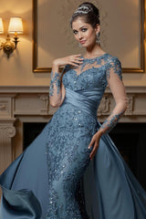 Dreamyannie Dusty Blue Mermaid Lace Floor Length Mother Of The Bride Dress With Cape