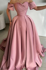 Dreamyannie Dusty Rose A Line Satin Rhinestones Evening Dress With Short Sleeves