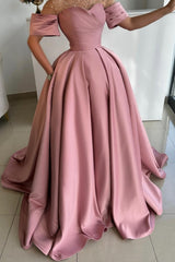 Dreamyannie Dusty Rose A Line Satin Rhinestones Evening Dress With Short Sleeves