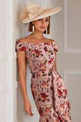 Dreamyannie Dusty Rose Floral Mermaid Off The Shoulder Midi Mother Of The Bride Dress