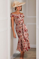Dreamyannie Dusty Rose Floral Mermaid Off The Shoulder Midi Mother Of The Bride Dress
