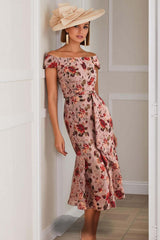 Dreamyannie Dusty Rose Floral Mermaid Off The Shoulder Midi Mother Of The Bride Dress