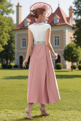Dreamyannie Dusty Rose Mermaid Beaded Tea Length Mother Of The Bride Dress With Cape