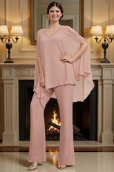 Dreamyannie Dusty Rose V Neck 2 Piece Mother Of The Bride Pant Suits