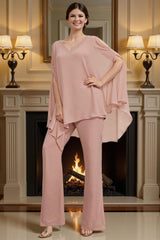 Dreamyannie Dusty Rose V Neck 2 Piece Mother Of The Bride Pant Suits