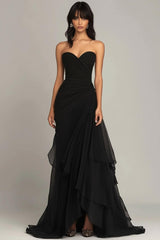 Dreamyannie Elegant Sweetheart Ruched Dark Brown Long Formal Dress With Ruffles