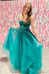 Dreamyannie Emerald Green Prom Dress A Line Corset Evening Dress