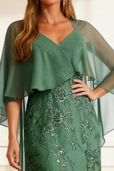 Dreamyannie Eucalyptus Mermaid Lace Floor Length Mother Of The Bride Dress With Cape