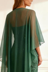 Dreamyannie Eucalyptus Mermaid Lace Floor Length Mother Of The Bride Dress With Cape