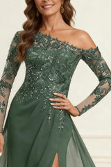 Dreamyannie Eucalyptus One Shoulder Sheath Floor Length Mother Of The Bride Dress