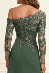 Dreamyannie Eucalyptus One Shoulder Sheath Floor Length Mother Of The Bride Dress