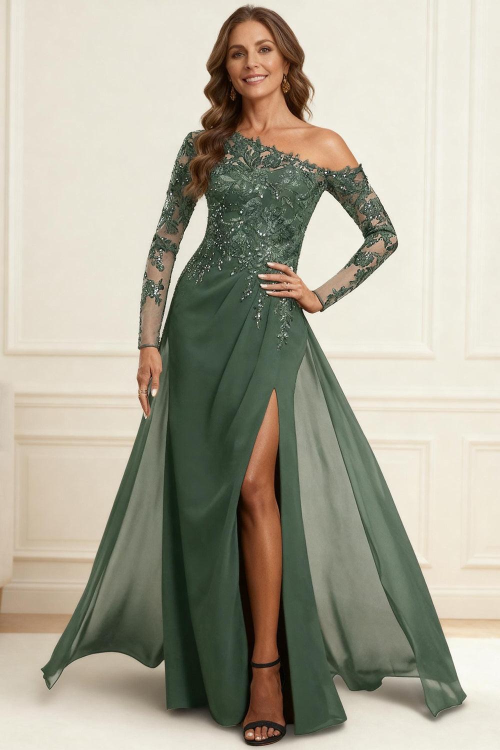 Dreamyannie Eucalyptus One Shoulder Sheath Floor Length Mother Of The Bride Dress