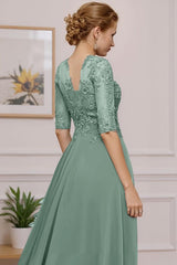 Dreamyannie Eucalyptus Ruffled A Line Ankle Length Mother Of The Bride Dress With Lace