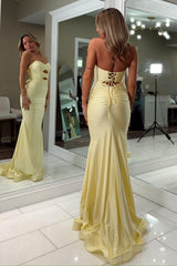 Dreamyannie Fashionable Mermaid Sweetheart Yellow Long Prom Dress With Keyhole Criss Cross Back Formal Evening Gown