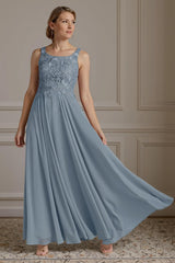 Dreamyannie Floral Dusty Blue A Line 2 Piece Floor Length Mother Of The Bride Dress With Jacket