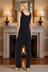 Dreamyannie Floral Lace Navy 3 Piece Mother Of The Bride Pant Suits With Jacket