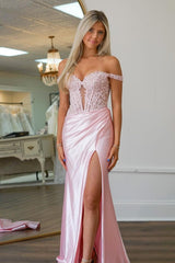 Dreamyannie Fuchsia Prom Dress Mermaid Off The Shoulder Corset Formal Dress With Appliques