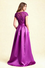 Dreamyannie Fuchsia Satin Bateau Neck Long Mother Of The Bride Dress With Belt