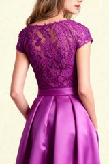 Dreamyannie Fuchsia Satin Bateau Neck Long Mother Of The Bride Dress With Belt