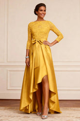 Dreamyannie Gold Satin A Line High Low Mother Of The Bride Dress With Lace