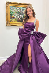 Dreamyannie Green Prom Dress Satin Beaded A Line Long Pageant Dress With Bow