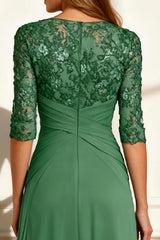 Dreamyannie Green Ruffled Sheath Floor Length Mother Of The Bride Dress With Lace