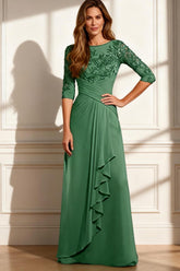 Dreamyannie Green Ruffled Sheath Floor Length Mother Of The Bride Dress With Lace