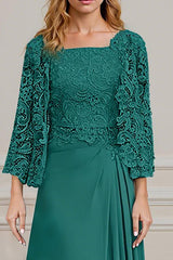 Dreamyannie Green Sheath Chiffon Floor Length 2 Piece Mother Of The Bride Dress With Jacket