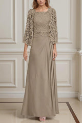 Dreamyannie Green Sheath Chiffon Floor Length 2 Piece Mother Of The Bride Dress With Jacket